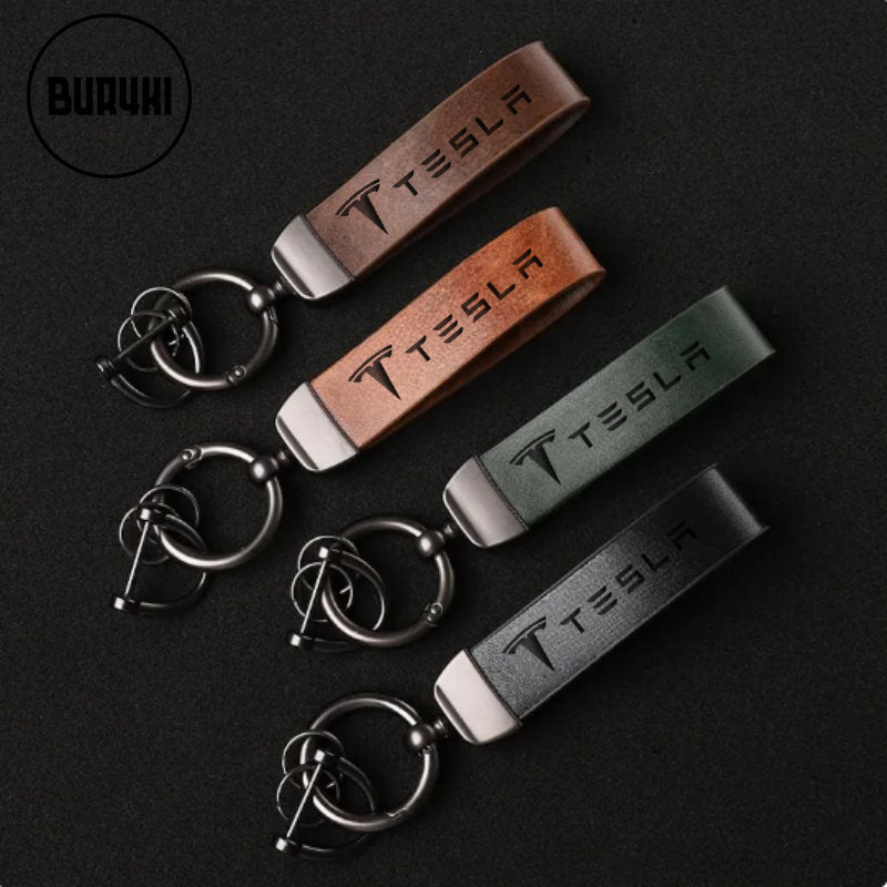 Tesla Leather Keychain