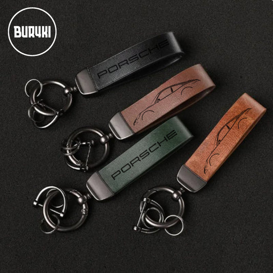 Porsche 911 Silhouette Leather Keychain