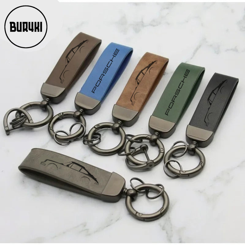 Porsche 911 Silhouette Leather Keychain
