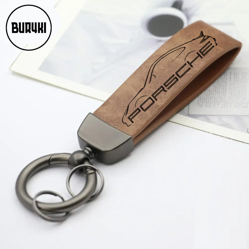 Porsche 911 Silhouette Leather Keychain