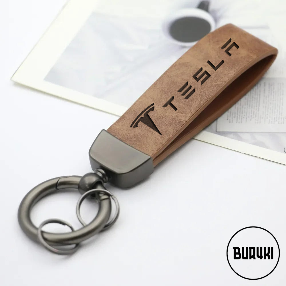 Tesla Leather Keychain